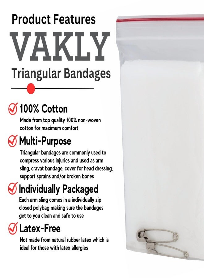 Vakly Triangular Bandages [Pack of 12] First Aid Triangle Splint Bandage with Safety Pins [40"x40"x56"] Support for Sprain and Broken Bones 100% Non-Woven Cotton (12) - Image 2